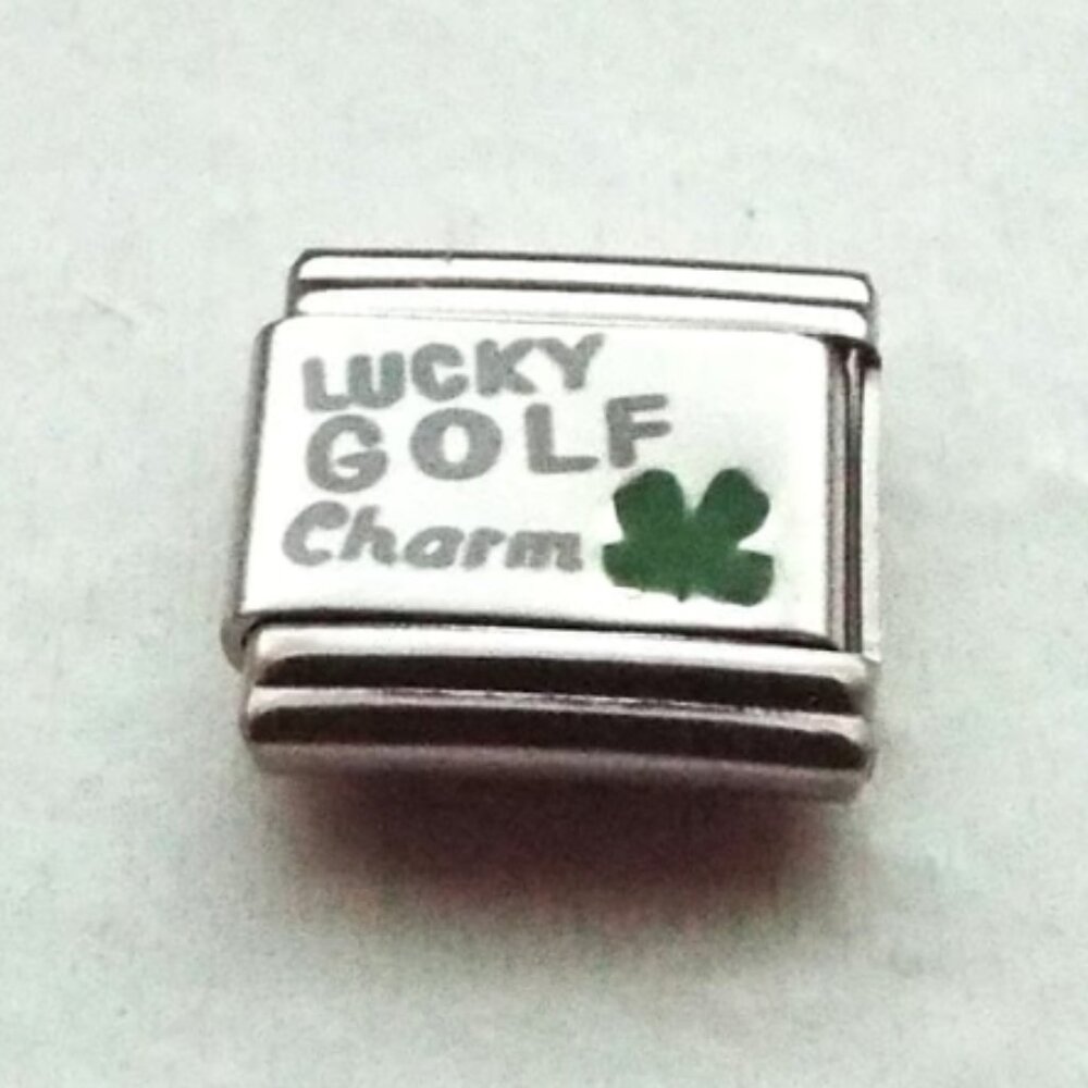 Lucky golf charm clover laser 9mm stainless steel italian charm bracelet link
